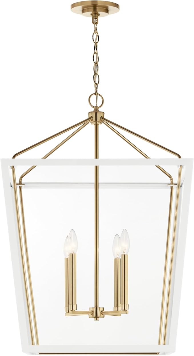 Kichler Delvin 4-Light Foyer Pendant Light Fixture with Clear Glass, Updated Traditional Hanging Ceiling Light in Champagne Bronze and White for Dining Room or Kitchen (22.25" x 31.75"), 52620CPZWH