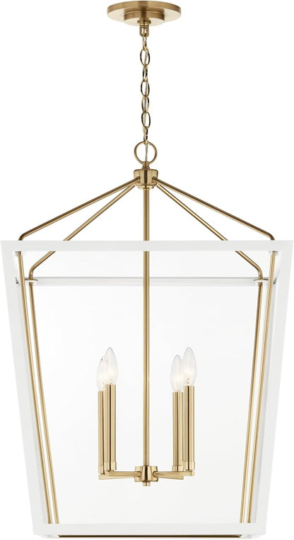 Kichler Delvin 4-Light Foyer Pendant Light Fixture with Clear Glass, Updated Traditional Hanging Ceiling Light in Champagne Bronze and White for Dining Room or Kitchen (22.25" x 31.75"), 52620CPZWH