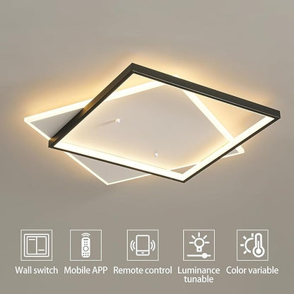 Shine LUEST Black Modern LED Bedroom Ceiling Light Dimmable Flush Mount Ceiling Light Fixture 22" Square Ceiling Lamp with Remote Control Kitchen Lighting Fixture Ceiling,Suitable for Bedroom,Hallways