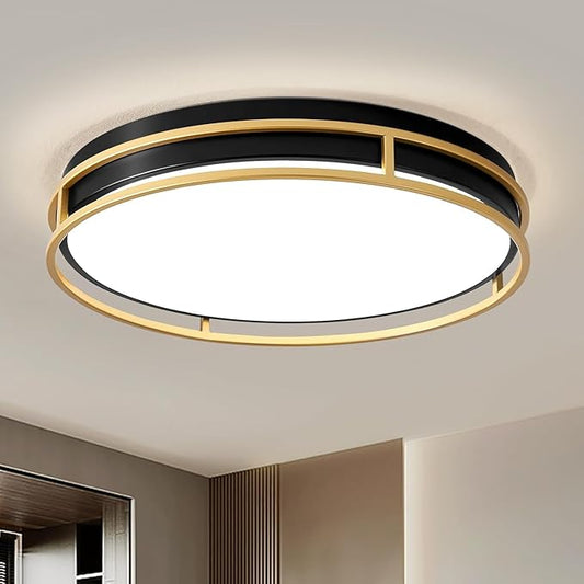 Pevfah Modern Flush Mount Ceiling Light, 5CCT 2700 K-6000 K Dimmable Black and Gold Ceiling Lighting Fixture, Minimalist Round LED Ceiling Lamp for Kitchen, Bedroom, Hallway, Living Room-16.5 Inch
