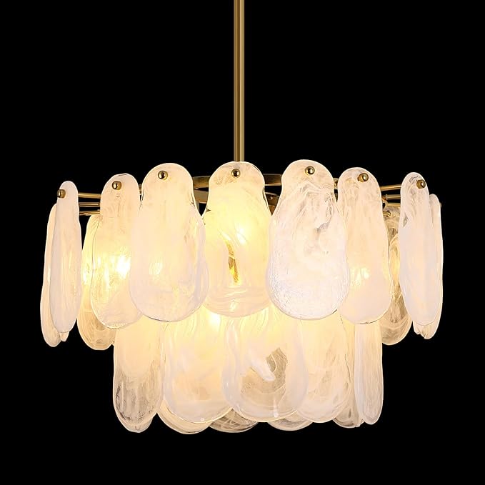 Modern Crystal Glass Chandelier, 17.7" Gold Luxury Hanging Pendant Light Fixture, 6-Light Round Cloud Ceiling Chandeliers Lighting for Dining Room Living Room Bedroom Foyer Stairway, E12
