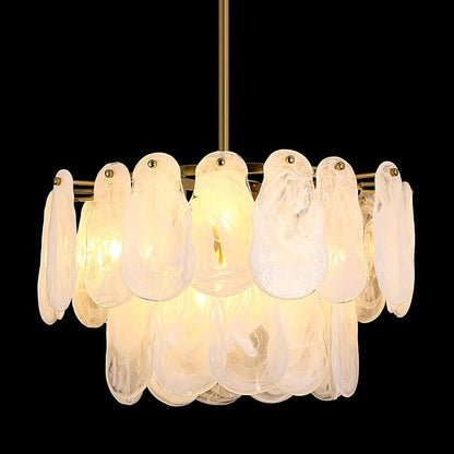 Modern Crystal Glass Chandelier, 17.7" Gold Luxury Hanging Pendant Light Fixture, 6-Light Round Cloud Ceiling Chandeliers Lighting for Dining Room Living Room Bedroom Foyer Stairway, E12
