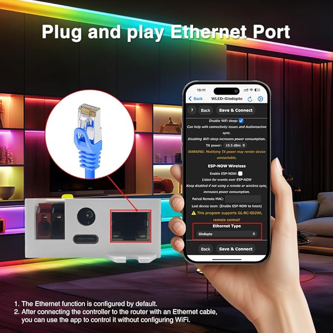 GLEDOPTO Elite Ethernet ESP32 WLED LED Strip Controller Digital RGB IC PWM CCT Monochrome Dual Outputs Built in Fuse Relay I2S PDM Mic for Addressable WS2811 WS2812 WS2815 SK6812 Analog Strip Light