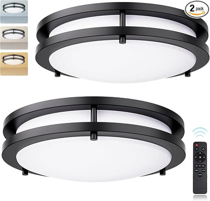 Kalium LED Ceiling Light with Remote 2 Pack 13 Inch Flush Mount Ceiling Light Fixture,24W 3000K-6000K Adjustable Color Temperature,Dimmable Lighting Fixtures for Kitchen Bedroom Hardwired Installation