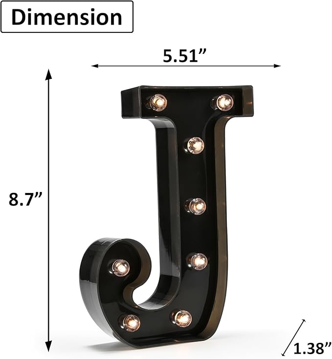 OYCBUZO Light Up Black Alphabet Marquee Letters Sign LED Marquee Number Lights Sign for Night Light Home Bar Christmas Lamp Wedding Party Birthday Decoration J