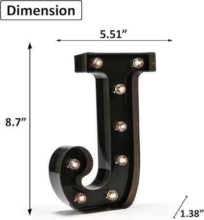 OYCBUZO Light Up Black Alphabet Marquee Letters Sign LED Marquee Number Lights Sign for Night Light Home Bar Christmas Lamp Wedding Party Birthday Decoration J
