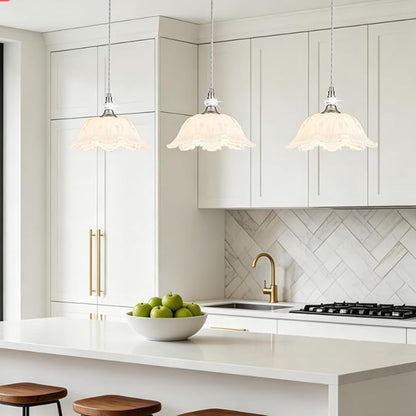 1 Piece Brushed Nickel Chandelier Light Fixtures with White Glass Shade, Brushed Nickel Finish Pendant Light,Hanging Light for Dining Room,Hallways,Living Room,Bedroom