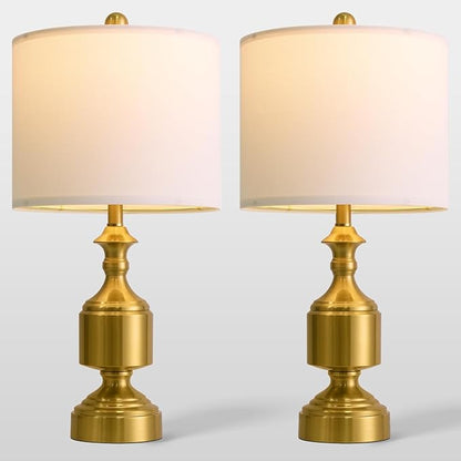 BOBOMOMO Gold Table Lamps Set of 2-20.5" Modern Metal Bedside Lamps for Nightstand, Mid-Century Night Stand Lamps with Linen Shade, Small Lamps for Bedroom Side Table & Home Office