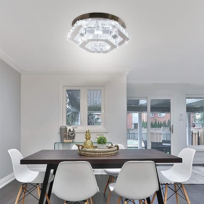 Modern LED Chandelier Flush Mount Ceiling Light Fixture Crystal Chandeliers for Living Room Bedroom Dining Kitchen (6500K Cool White)