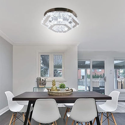 Modern LED Chandelier Flush Mount Ceiling Light Fixture Crystal Chandeliers for Living Room Bedroom Dining Kitchen (6500K Cool White)