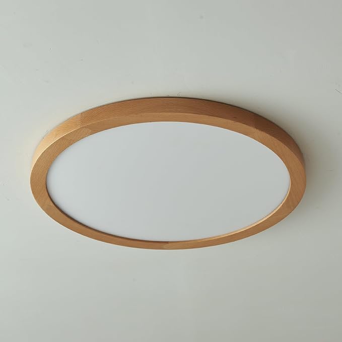 Ultra-Thin LED Ceiling Light Fixture 20.47", Handcrafted Walnut Wood Modern Wabi-Sabi Style, Slim 2.5cm Profile, 37W LED 3000K-4000K-6000K, Round Minimalist Lamp for Bedroom Kitchen Hallway