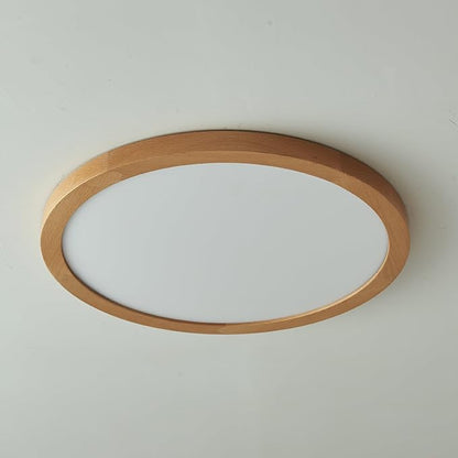 Ultra-Thin LED Ceiling Light Fixture 20.47", Handcrafted Walnut Wood Modern Wabi-Sabi Style, Slim 2.5cm Profile, 37W LED 3000K-4000K-6000K, Round Minimalist Lamp for Bedroom Kitchen Hallway