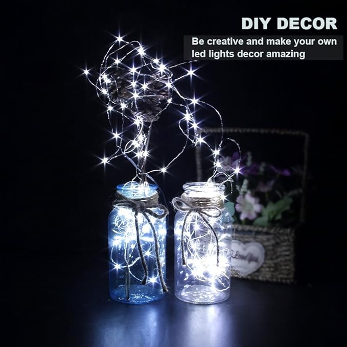 CYLAPEX 12 Pack Fairy Lights Battery Operated 7ft 20 LED Mini String Lights Silver Wire Firefly Starry Moon Lights for Wedding Mason Jars Party Christmas Centerpiece Table Decorations, Cool White