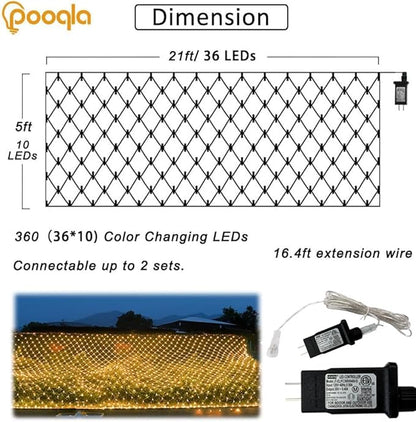 Christmas Net Lights, 360 LED Outdoor Net Mesh Lights for Bushes 21x5 ft, 8 Modes Waterproof Twinkle String Lights Connectable for Christmas Hedge Yard Garden Decor, Warm White