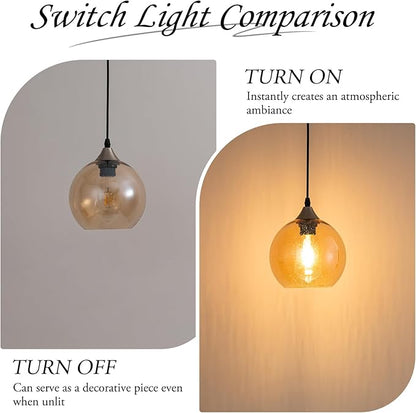 Amber Raindrop Pendant Light Plug in Hanging Lamp with Dimmable Switch Textured Teardrop Glass Shade 16.4 Ft Cable for Living Room Bedroom Bohemian Decor