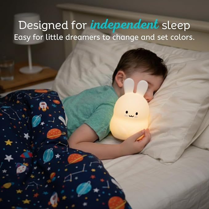 Lumipets Baxter The Bunny Squishy Night Light for Kids | Silicone Lamp with Tap & Remote Control | Rechargeable Color Changing Animal Night Light for Boys & Girls | Portable Nightlight with USB Cord