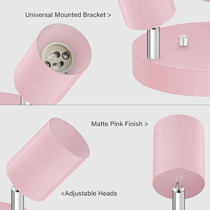BoostArea LED 3 Light Track Lighting Kit, LED Track Lighting Fixtures, Pink Round Ceiling Spot Lighting, Flexibly Rotatable Light Head for Kitchen, Living Room, Bedroom, GU10 Bulb Not Included