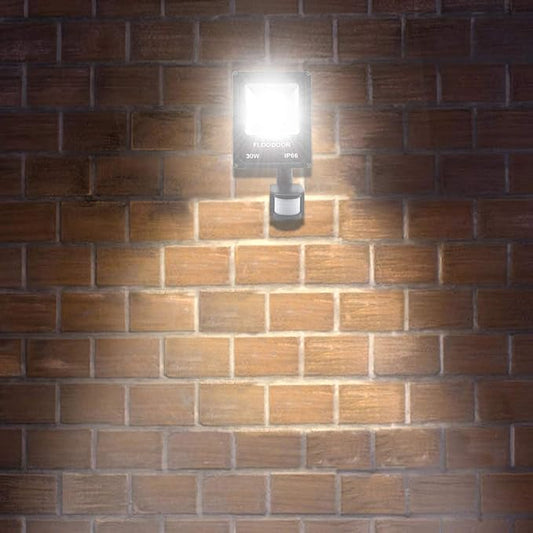 30W LED Motion Sensor Light Outdoor Safety Waterproof 12-24V AC/DC IP66 Super Bright Floodlight, 6000K, Daylight White, 150W Bulb Equivalent, 2700LM, PIR Intelligent Sensor Light (No Plug)