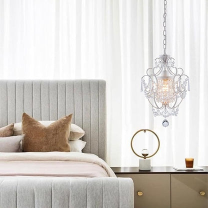 Modern Mini Chandelier,White Retro Crystal Light Fixtures Ceiling Mount 1 Light Small Crystal Chandeliers for Bedroom Elegant Hanging Lighting for Girls Room Dining Room Closet Kitchen Island