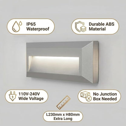 ZONK LED Outdoor Indoor Stair Lights, Line Voltage 110-240V 2W Landscape Pathway Step Light, 9Inch Non-dimmable 4000K IP65 Waterproof Stairway Lighting, Deck Lights, Retaining Wall Lights, 3 Pack
