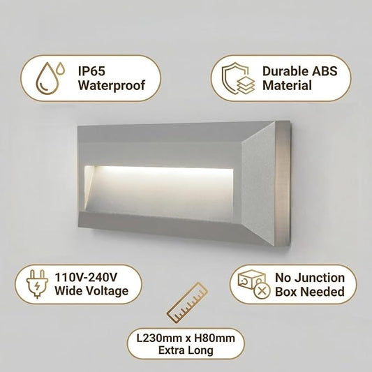 ZONK LED Outdoor Indoor Stair Lights, Line Voltage 110-240V 2W Landscape Pathway Step Light, 9Inch Non-dimmable 4000K IP65 Waterproof Stairway Lighting, Deck Lights, Retaining Wall Lights, 3 Pack