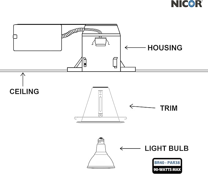 NICOR Lighting 6 inch Clear Reflector Cone with White Trim, Fits 6 inch Housings (17552A)