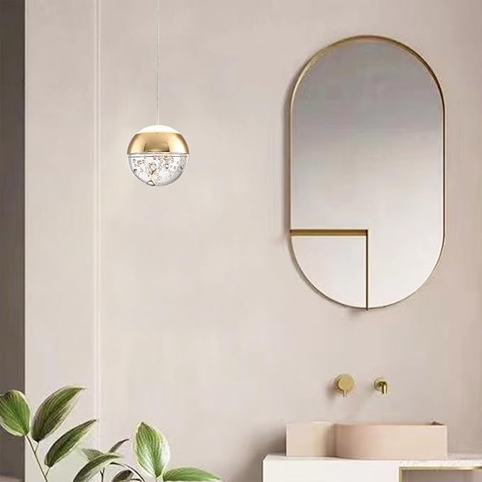 JoollySun Modern Crystal Pendant Light: Gold Mini Globe Ceiling Hanging Lights for Kitchen Island Bathroom