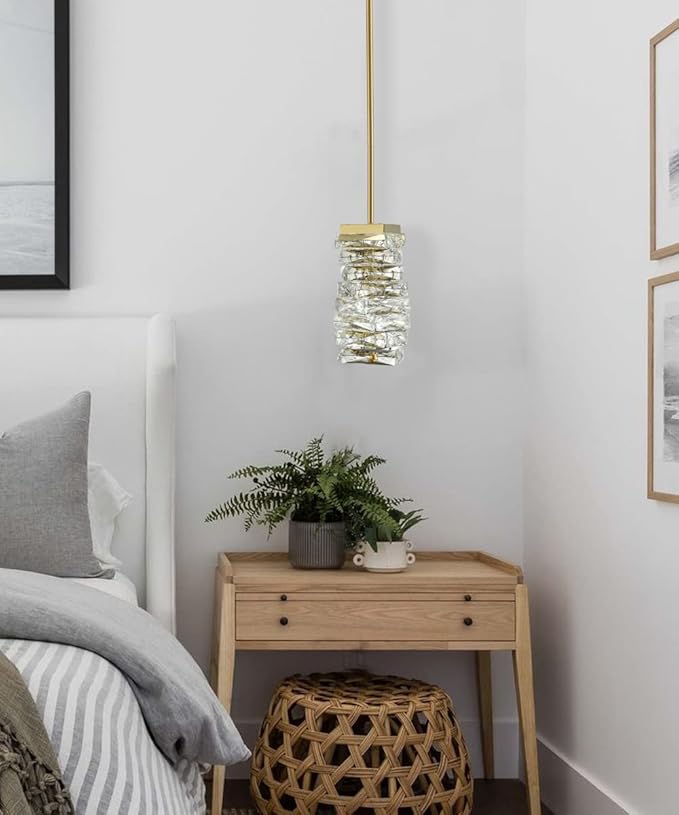 Modern Crystal Pendant Light Gold Pendant Lighting for Kitchen Island LED Rod-Hung Mini Pendant Lights Bathroom, 8W, 4000K, NOT Dimmable