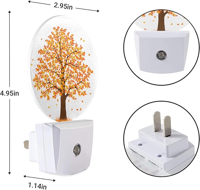 EKOBLA Maple Tree Plug-in Night Light, Fall Orange & Yellow Leaf LED Nightlight with Auto Sensor for Home Indoor Decor