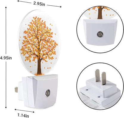 EKOBLA Maple Tree Plug-in Night Light, Fall Orange & Yellow Leaf LED Nightlight with Auto Sensor for Home Indoor Decor