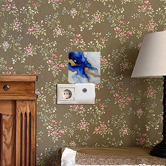 Marble Texture LED Night Lights Plug into Wall Blue and Gold 0.5W Plug in Night Light, Dusk to Dawn, Bright Nightlight Auto On/Off, for Room Bedroom Bathroom