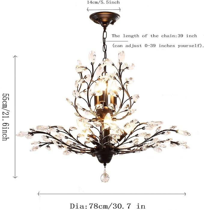 Garwarm 8-Light Vintage K9 Crystal Chandeliers Ceiling Lights Crystal Pendant Lighting Ceiling Light Fixtures Chandeliers Lighting for Living Room Bedroom Restaurant Porch Chandelier(Black)