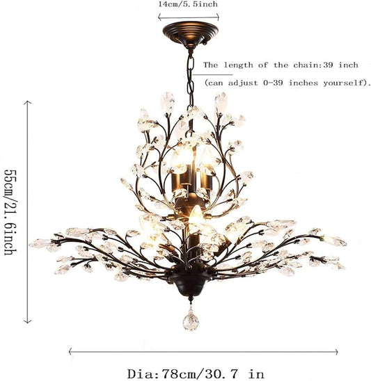 Garwarm 8-Light Vintage K9 Crystal Chandeliers Ceiling Lights Crystal Pendant Lighting Ceiling Light Fixtures Chandeliers Lighting for Living Room Bedroom Restaurant Porch Chandelier(Black)