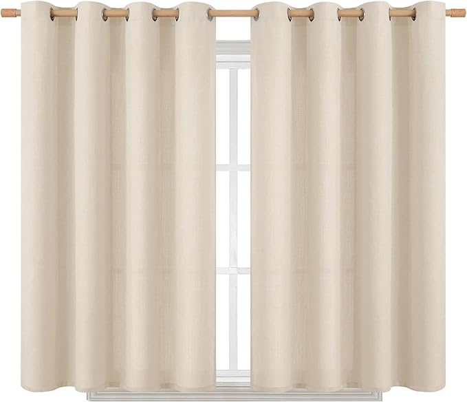 BGment Short Curtains for Bedroom,54 inch Length Faux Linen Curtains for Small Window Grommet Non-See Through Privacy Light Filtering Burlap Textured Kitchen Window,2 Panels,52 x 54 Inch,Light Beige