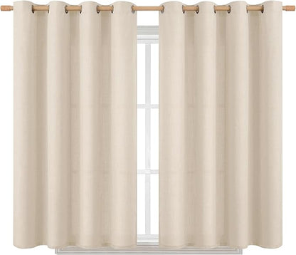 BGment Short Curtains for Bedroom,54 inch Length Faux Linen Curtains for Small Window Grommet Non-See Through Privacy Light Filtering Burlap Textured Kitchen Window,2 Panels,52 x 54 Inch,Light Beige