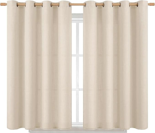 BGment Short Curtains for Bedroom,54 inch Length Faux Linen Curtains for Small Window Grommet Non-See Through Privacy Light Filtering Burlap Textured Kitchen Window,2 Panels,52 x 54 Inch,Light Beige