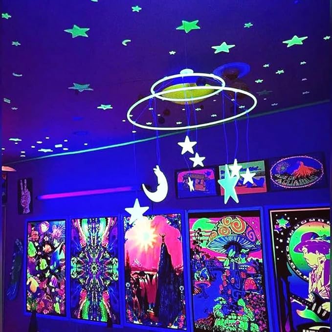 roperry Black Light Bar 10W 1ft LED Blacklight for Fluorescent Tapestry Poster Body Paint Glow Party UV Strip Lights for Cabinet and Display Magnetic (4 Pack)