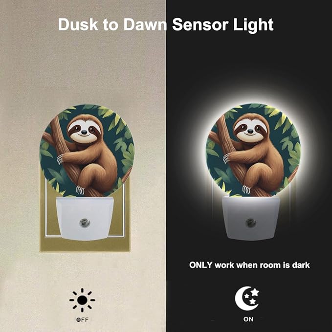 EKOBLA Sloth Plug-in Night Light, Adorable Jungle Animal LED Nightlight with Auto Sensor for Bedroom, Bathroom & Kitchen