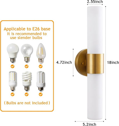 18" Modern Wall Sconce with Frosted Glass Shades, for Bathroom Mirror Bedroom Living Room Hallway, Gold Finish