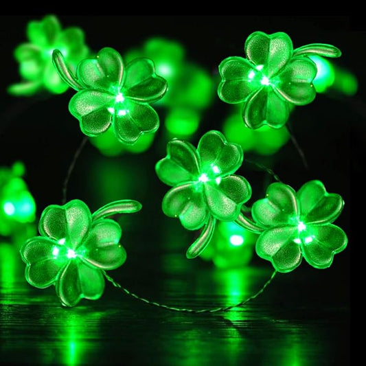 BOHON St Patricks Day Decorations Shamrocks String Lights Battery Operated 13 ft 40 LEDs Lucky Clover Green Lights for St Patrick's Day Accessories Office The Home Saint St. Patrick's Day Decor