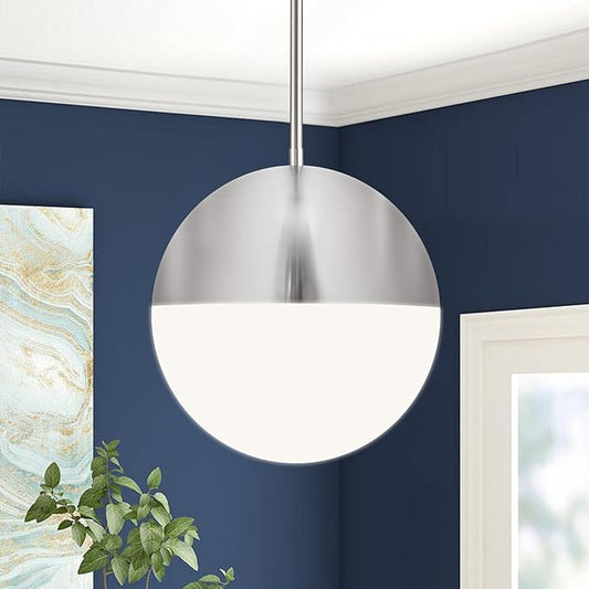 10in Brushed Nickel Pendant Light Globe Glass Kitchen Island Pendant Light Fixtures Modern Frosted Glass Hanging Light Milky White Ball Pendant Lights for Kitchen Sink Dining Room Entry Bathroom