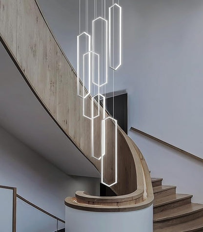 6 Rings Modern Chandelier LED Dimmable Long Large High Ceiling Chandelier Adjust Flush Mount Ceiling Light for Entrance Foyer Lobby Staircaes