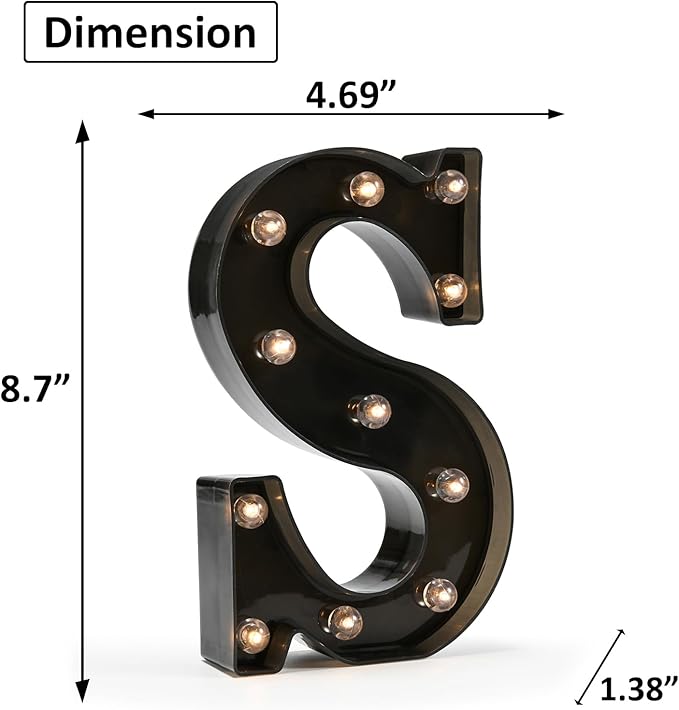Light Up Black Alphabet Marquee Letters Sign LED Marquee Number Lights Sign for Night Light Home Bar Christmas Lamp Birthday Party Wedding Decoration S