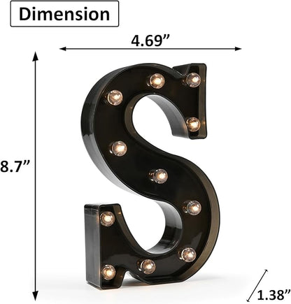 Light Up Black Alphabet Marquee Letters Sign LED Marquee Number Lights Sign for Night Light Home Bar Christmas Lamp Birthday Party Wedding Decoration S