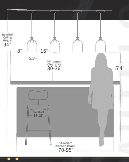 AUTELO Black Pendant Lights Kitchen Island, 1-Light Pendant Lights in Black Finish with Clear Cylinder Glass, Modern Pendant Light Fixtures, Hanging Lamp for Kitchen Island H2511 CLBK