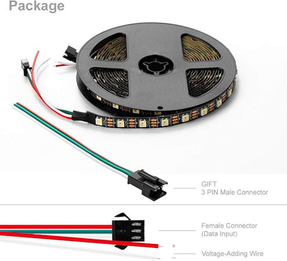 BTF-LIGHTING RGBW RGB+Cool White SK6812 (Similar WS2812B) 4 Colors in 1 LED Strip Individually Addressable 16.4ft 60Pixel/m 300LED Light Dream Color IP30 DC5V Black PCB (No Adapter or Controller)