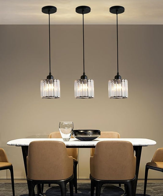 Crystal Pendant Lights Black 1 Light Cluster Ceiling,Modern Hanging Light Fixture for Kitchen Island,Adjustable Round Chandelier for Farmhouse,Dining Room,Foyer,Living Room with LED Bulb