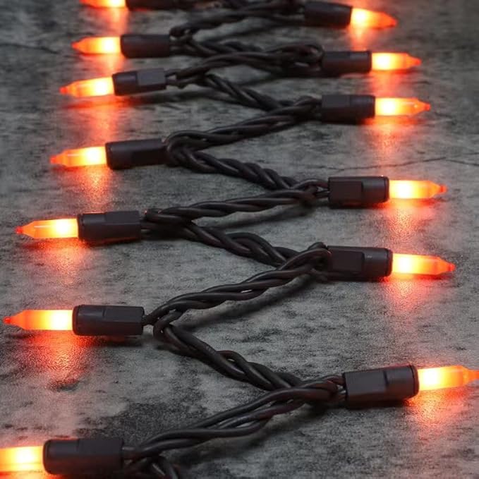 Halloween Lights, 300 Count Brown Wire Incandescent Christmas Mini Lights, 120 V High-Voltage UL CertifiedLight String Connectable, for Indoor Outdoor Patio Tree Party Home Decor, Orange