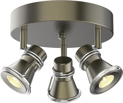 3-Light Dimmable LED Ceiling Spotlight, Industrial Gunmetal Finish Round Flush Mount Ceiling Light Fixture, Adjustable Heads with Directional Track Lighting (LED Bulbs Included)