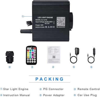 AMKI 16W Twinkle+Sound Mode RGBW Light Source Engine Driver Remote/APP Control Starlight Box Motor for Fiber Optic Star Ceiling Light Kit